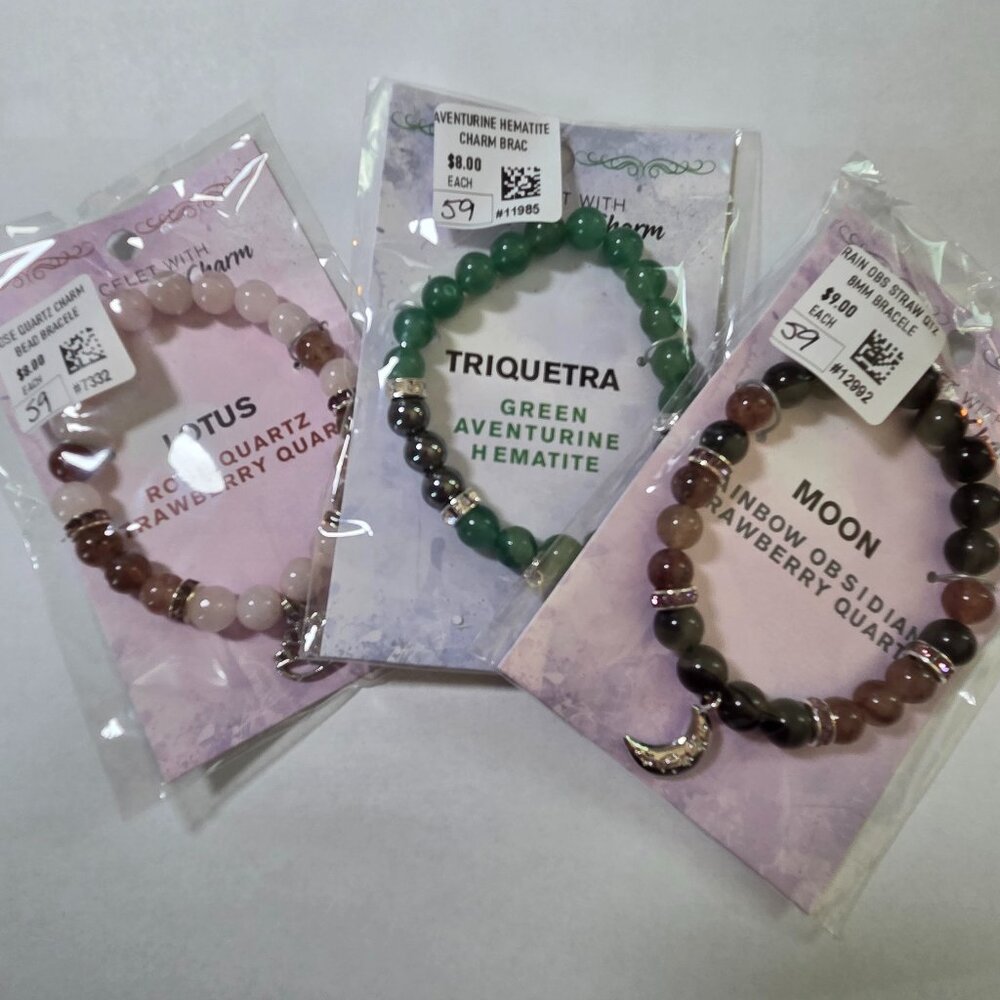 Bundle of Three 8mm‎ Gemstone with Charm Bracelets NWT